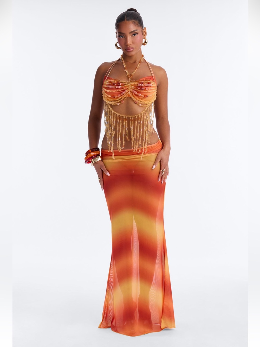 Fashion Nova Sunset Ombre Sheer Maxi Skirt